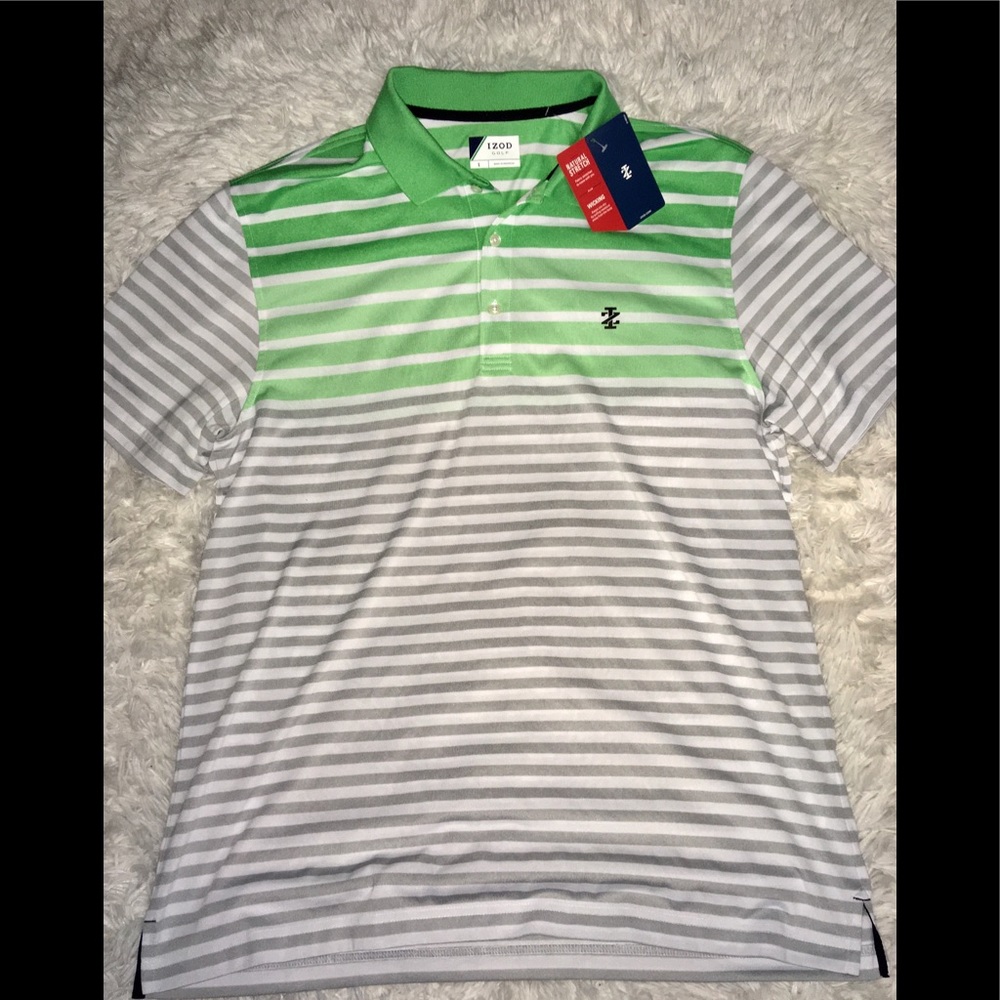 LG IZOD Silver/Mint Dark Stripe Golf Shirt sz LG